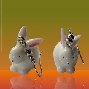 Charming White and Pink Bunny Earrings